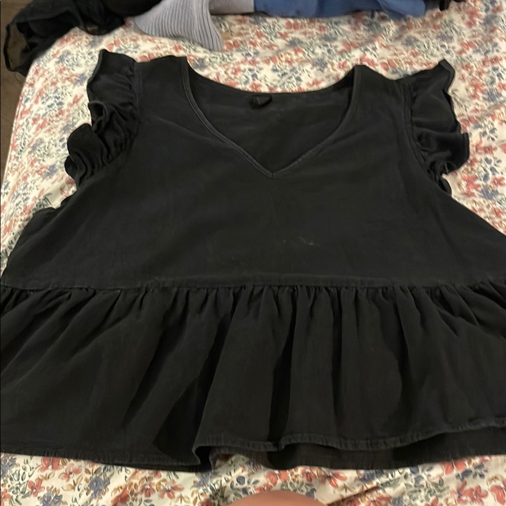 Black Sleeveless Ruffled Peplum Blouse